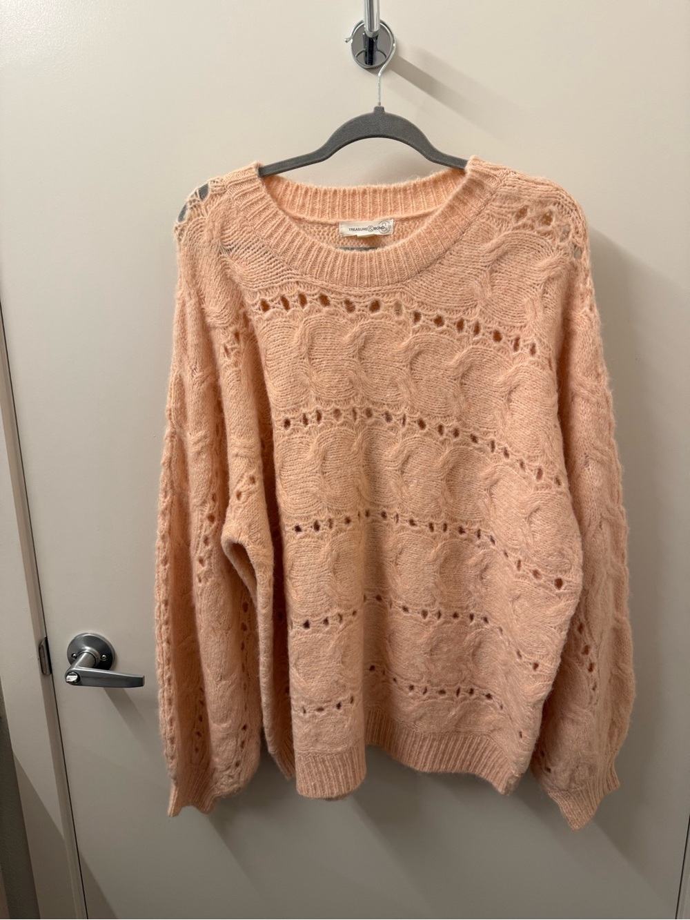Treasure & Bond Peach Cable Knit Scoopneck Sweater NWT